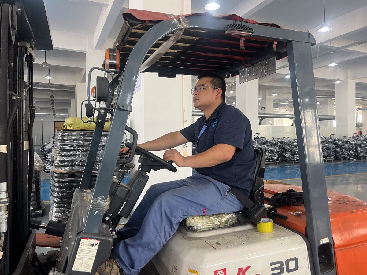 Forklift moving finished wheels