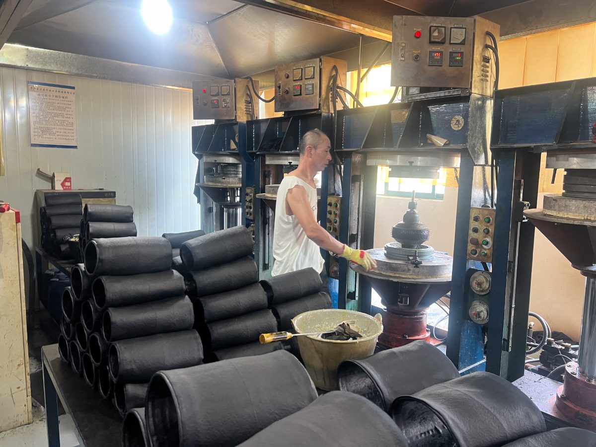 Cured tires being finished